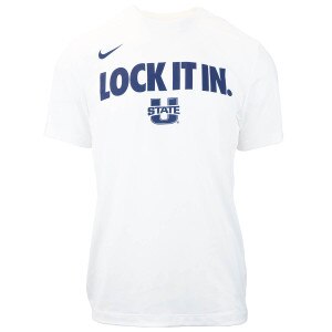 Men's Nike lock it in white bench t-shirt